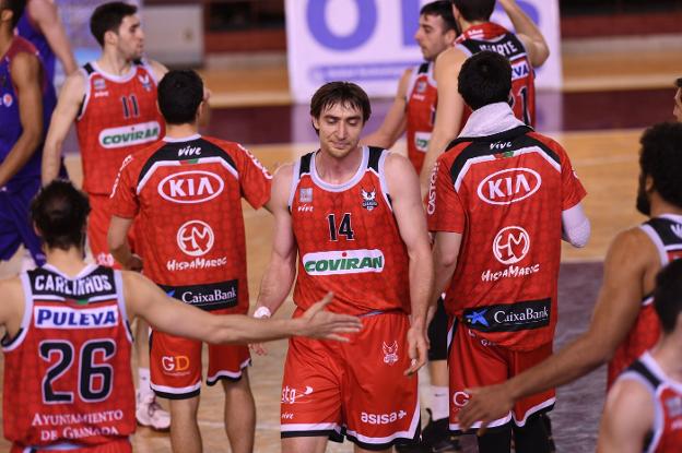 Los jugadores del Covirán se felicitan tras la victoria ante Agustino./LOF