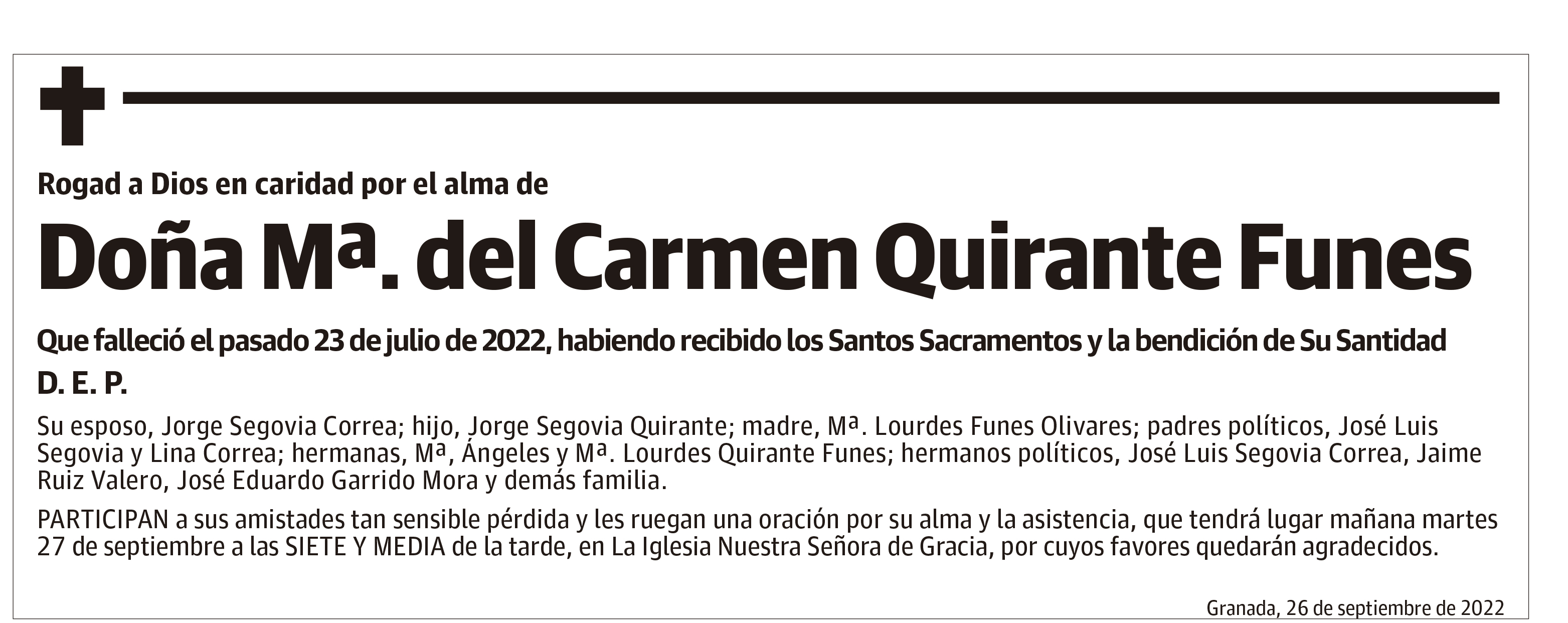 Doña Mª. del Carmen Quirante Funes