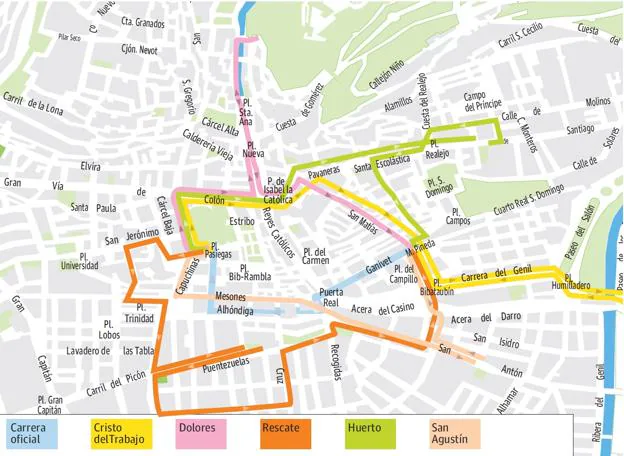 mapa de itenerarios Guía del Lunes Santo en Granada: mapa de itinerarios, recorridos y 